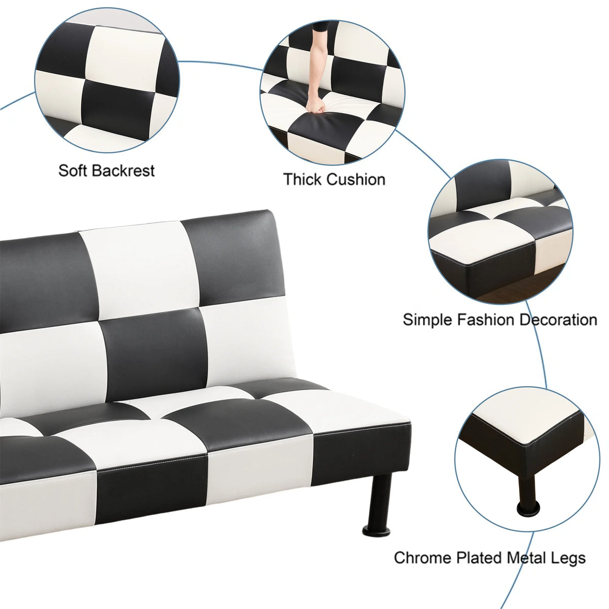 Aukfa Faux Leather Futon Convertible Sofa Bed for Home Office Twin Size, Black&White