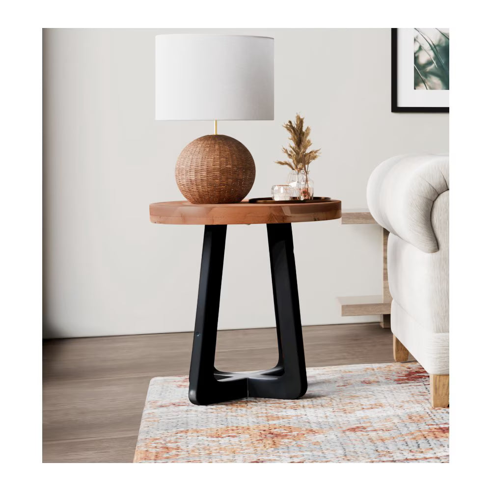 Taran Designs Renith Round Solid Wood End Table, Brown