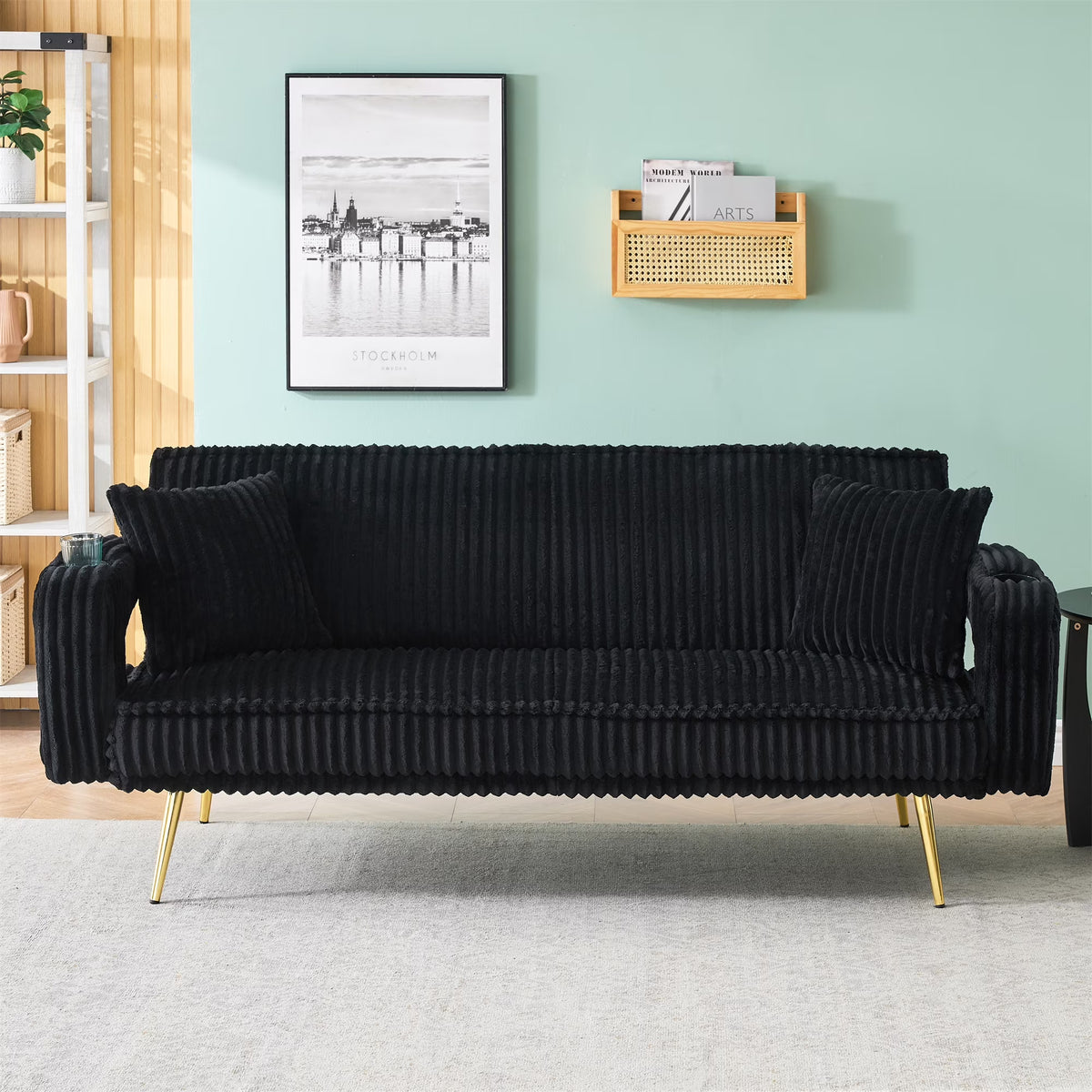 Aukfa Corduroy Futon Convertible Sofa Bed, Beige