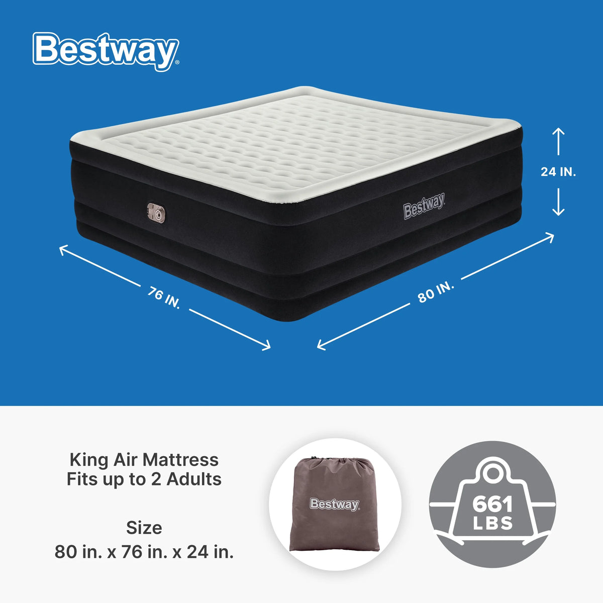 Bestway Tritech Air Mattress King 24" with Built-in AC Pump Included