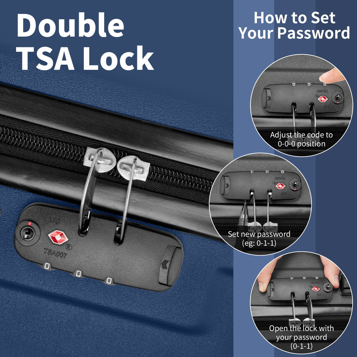 Zimtown 3 Piece Nested Spinner Suitcase Luggage Set With TSA Lock Royal Blue