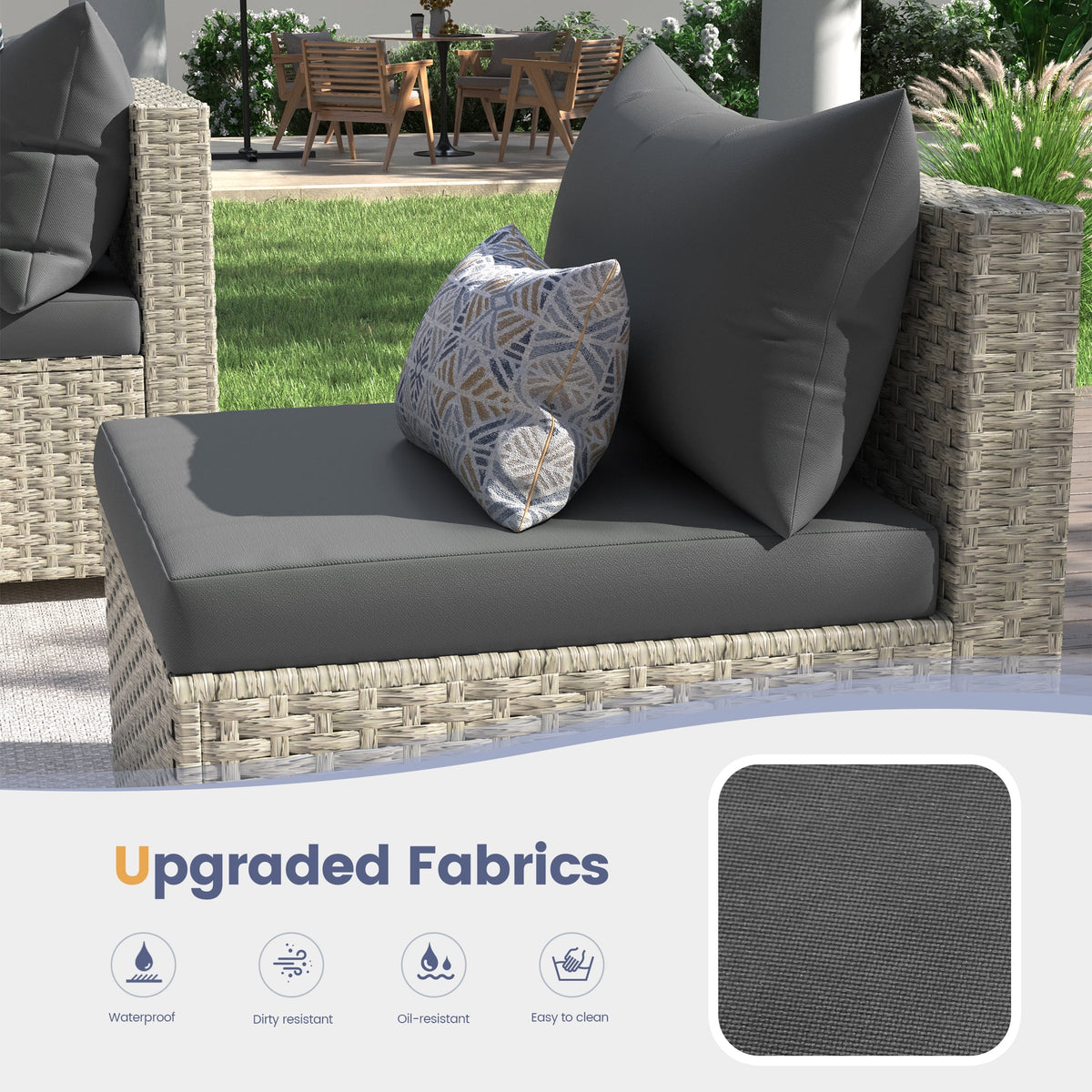 UDPATIO 7 Pieces Outdoor Patio Furniture Set, Outdoor Wicker Patio Conversation Set with Cushions for Backyard, Porch, Garden(Haze Blue)