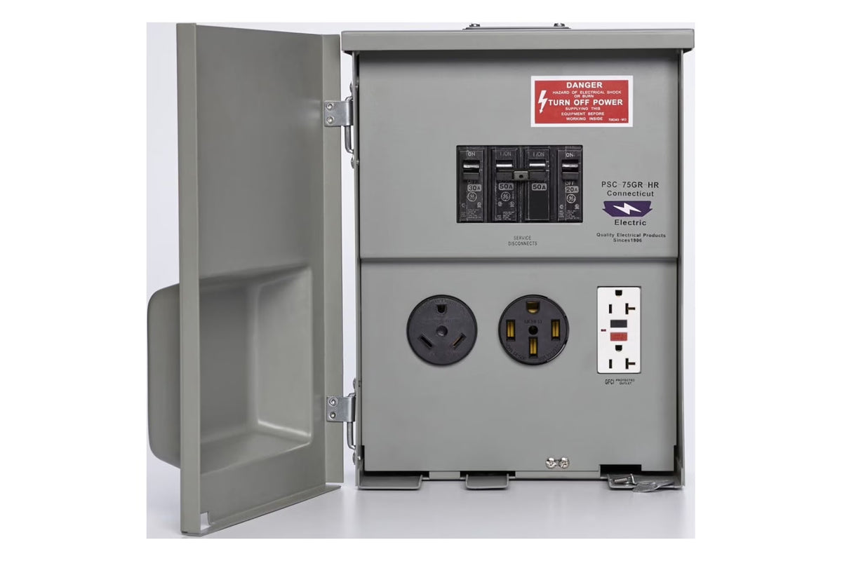 Connecticut Electric CESMPSC75GRHR RV Power Outlet 120/240V 20A GFCI + 30A + 50A w/Breakers