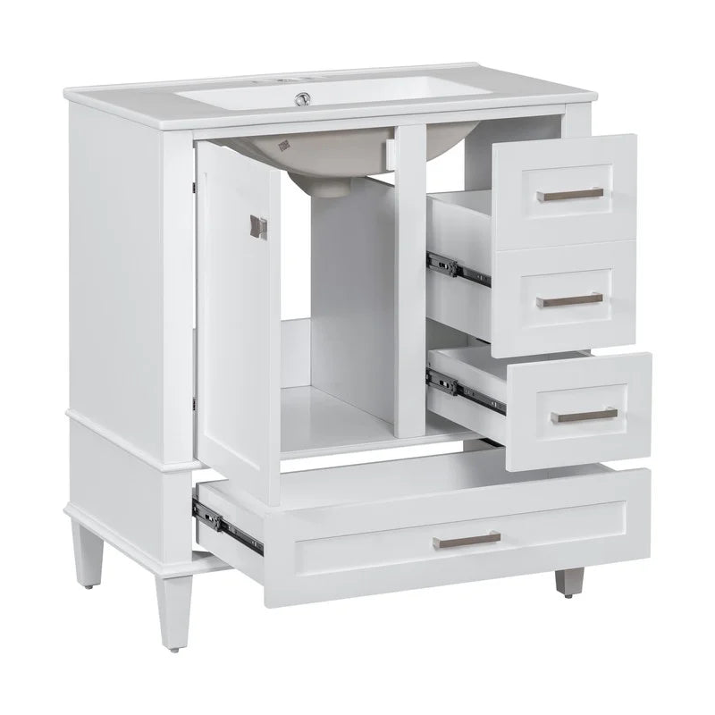 Bellemave 30" Bathroom Vanity with Sink, Cabinet with Sink Combo Set with Top, Bathroom Storage Cabinet with 3 Drawers and 1 Soft Closing Door, 30 Inch Vanity with Sink for Bathroom（White）