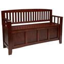 Linon 50" Cynthia Slat Back Walnut Storage Bench with Armrests