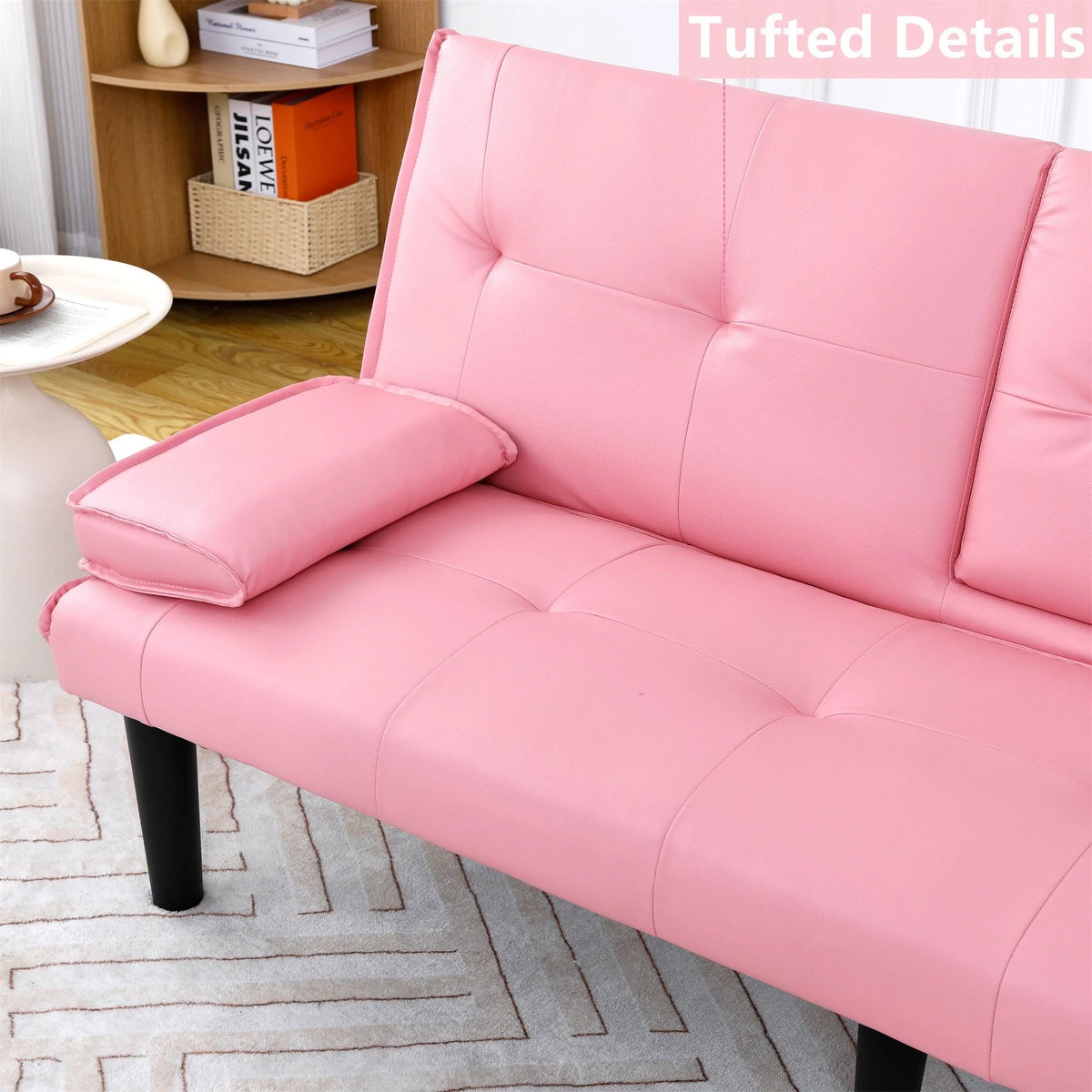 Aukfa Faux Leather Futon Convertible Sofa Bed for Home Office Twin Size, Black&White