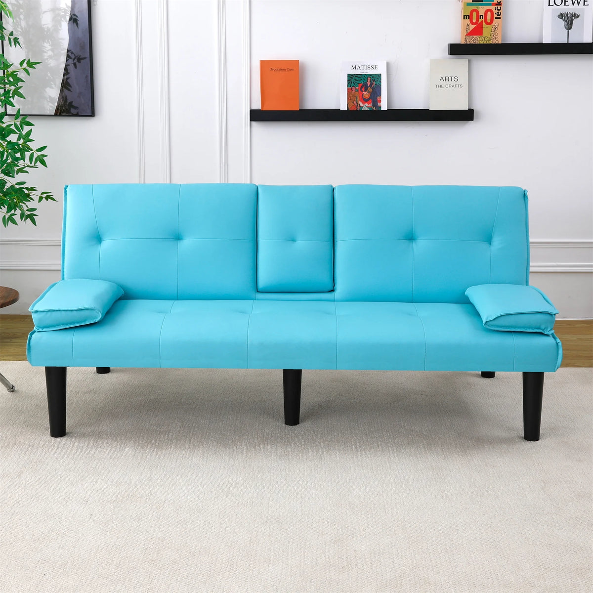 Aukfa Faux Leather Futon Convertible Sofa Bed for Home Office Twin Size, Black&White