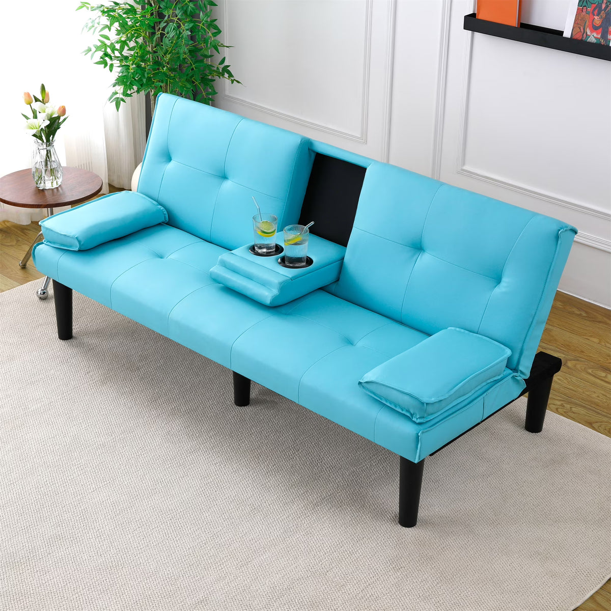 Aukfa Faux Leather Futon Convertible Sofa Bed for Home Office Twin Size, Black&White