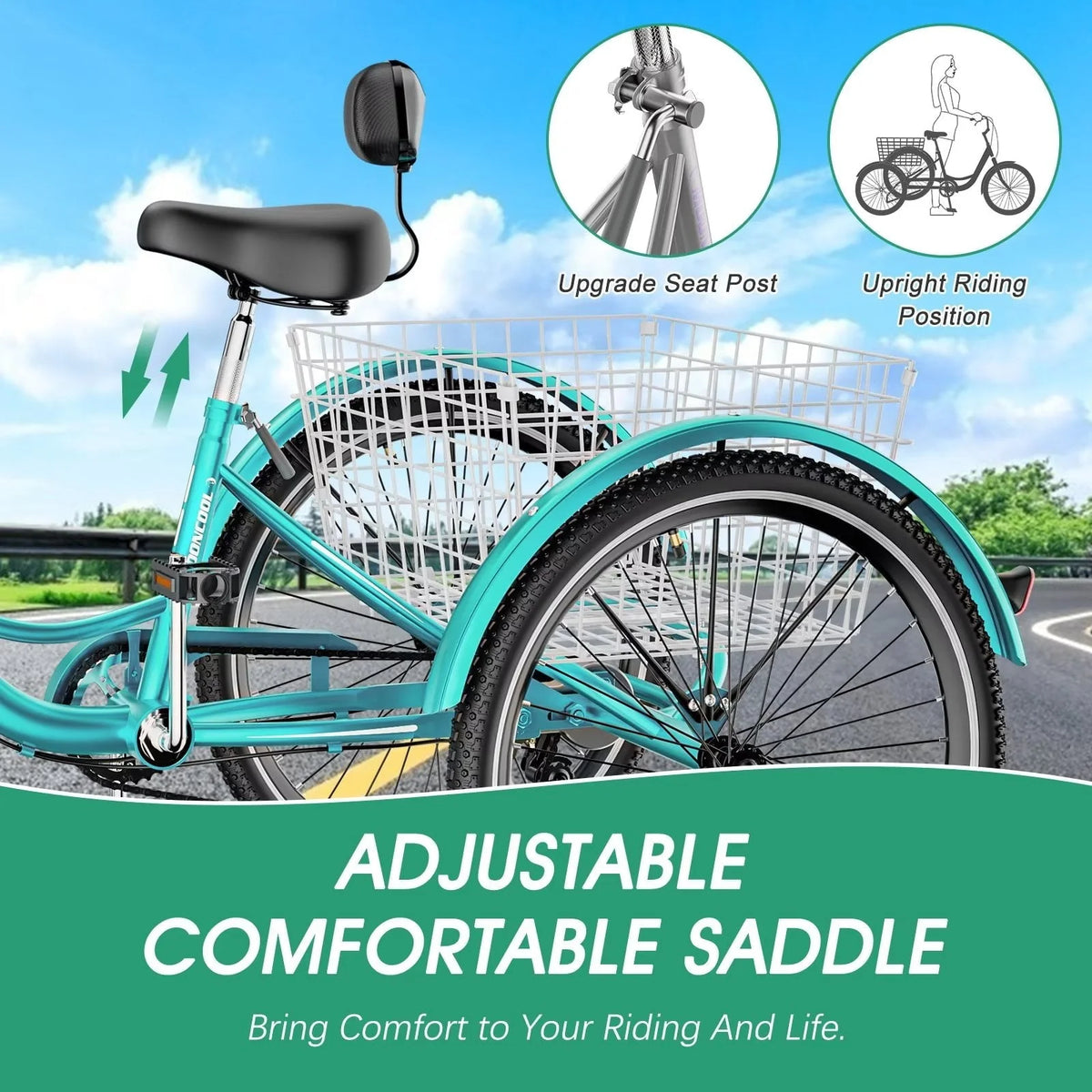 MOPHOTO Adult Tricycle 20/24/26 inch 3 Wheel Bicycle,3 Wheel Bikes for Adults,7 Speed Low Stepover Frame Tricycle with Basket/Bell,3 Wheel Bicycle for Seniors,Women,Men