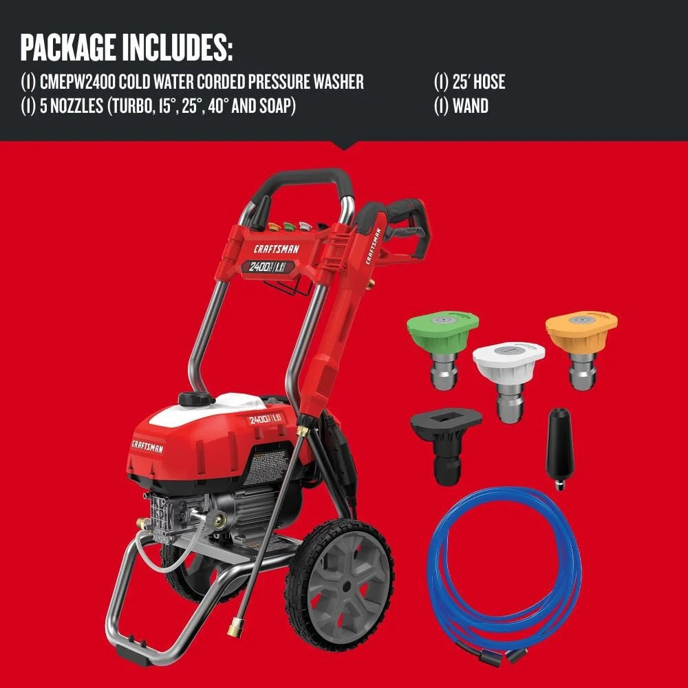 Craftsman 2400 Psi 1.1 Gpm Electric Cold Water Pressure Washer With 6 Spray Nozzles