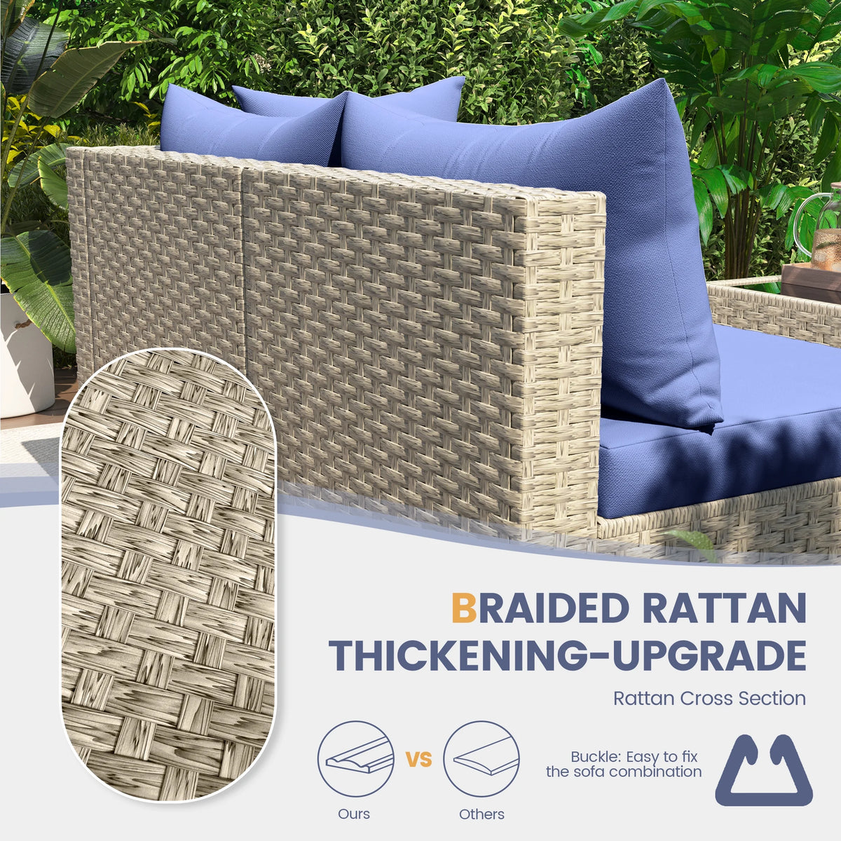 UDPATIO 7 Pieces Outdoor Patio Furniture Set, Outdoor Wicker Patio Conversation Set with Cushions for Backyard, Porch, Garden(Haze Blue)