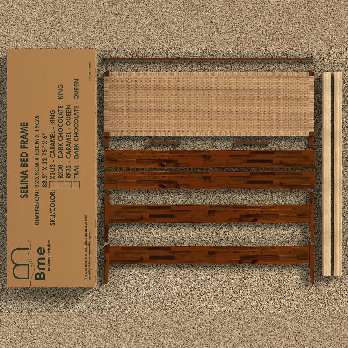 Selina Wood Platform Bed Frame - Handcrafted Paper Cord Unique Headboard - No Box Spring Needed - 12 Strong Wood Slats Support - Easy Assembly - King, Caramel