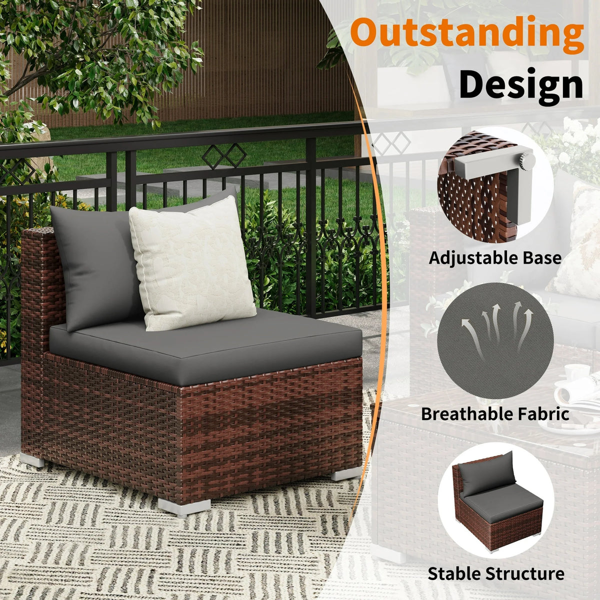 Techmilly Patio Furniture Sets, Modular Rattan Outdoor Patio Sectional Furniture Sofa Set, Wicker Patio Conversation Set for Backyard,7PCS