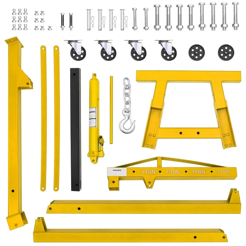 Towallmark 2 Ton Hydraulic Engine Hoist, Shop Crane, Cherry Picker with Telescoping Boom and 6 Casters for Garage Workshop Automotive Repair, Yellow