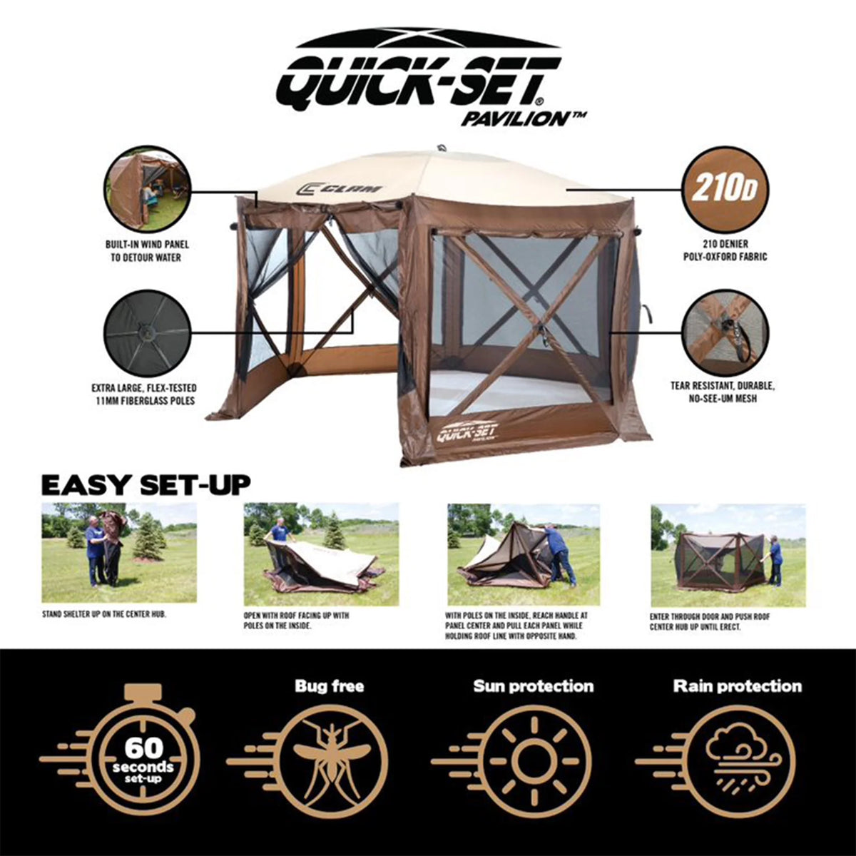 Clam Quick Set Pavilion Portable Camping Outdoor Gazebo Canopy Screen