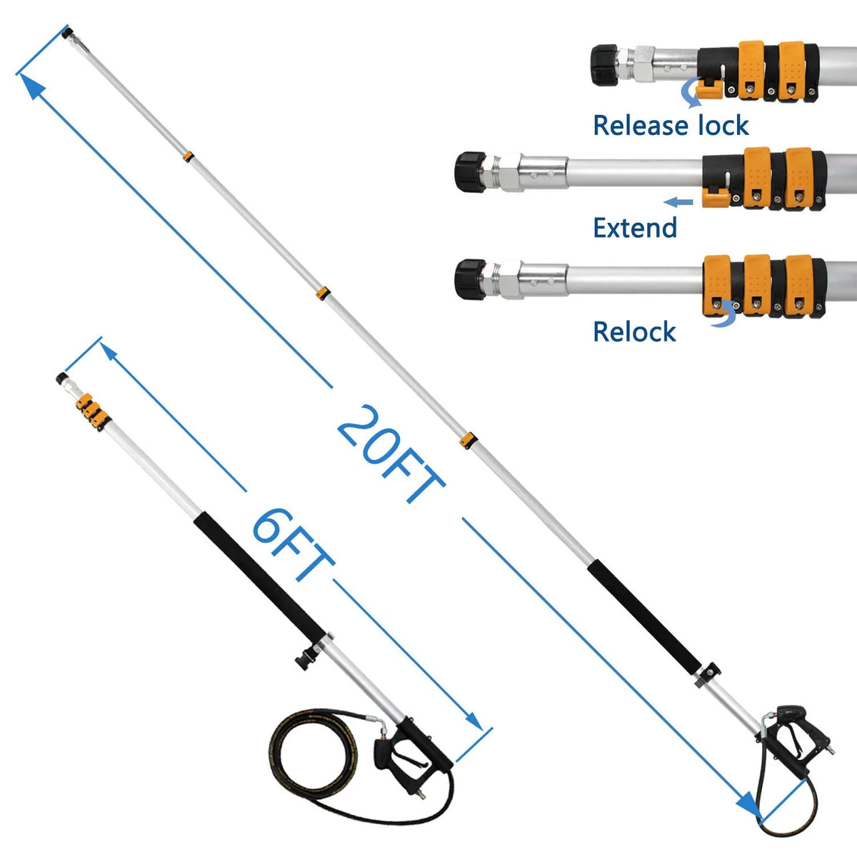 EDOU DIRECT 20' Telescoping Pressure Washer Wand | 4,000 PSI | 5 Nozzles, 2 Couplers, 2 Adapters, Harness