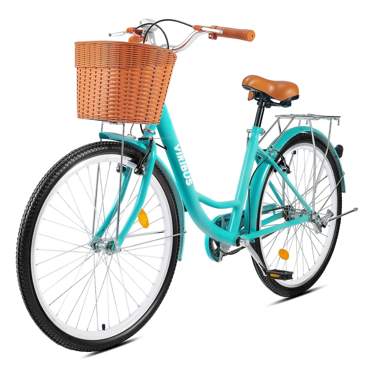 Viribus 24 Inch City Cruiser Bicycle with Carbon Steel Frame Dual V Brakes Basket Teal (Defective)