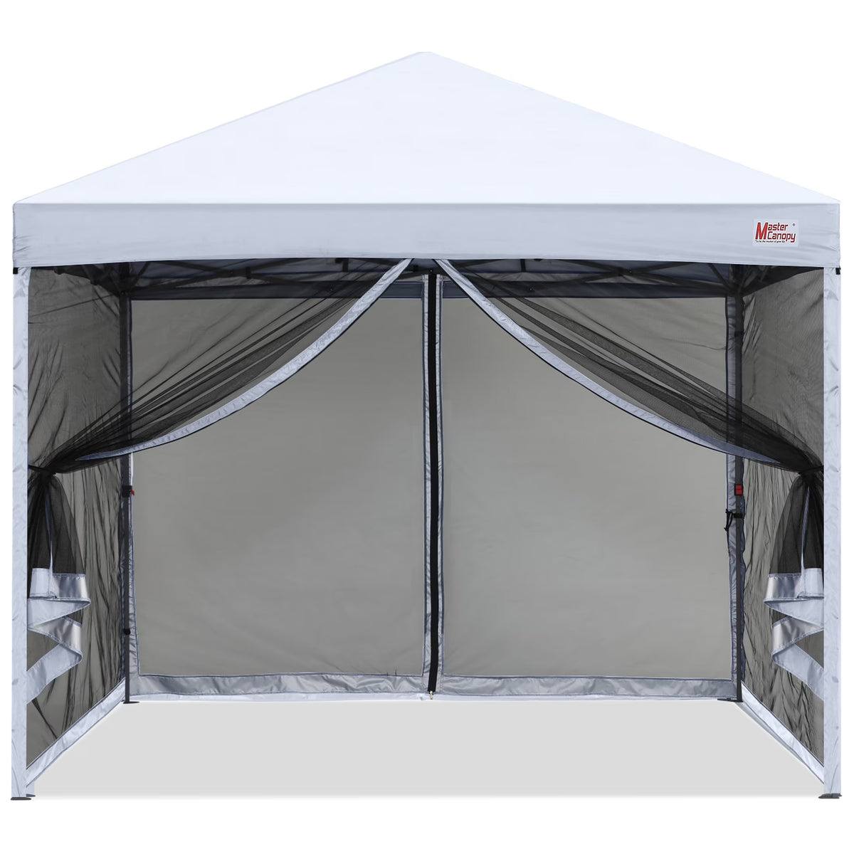 MASTERCANOPY 8' x 8' Pop-up Canopy Tent Outdoor Screen House Shelter with Mesh Walls, White