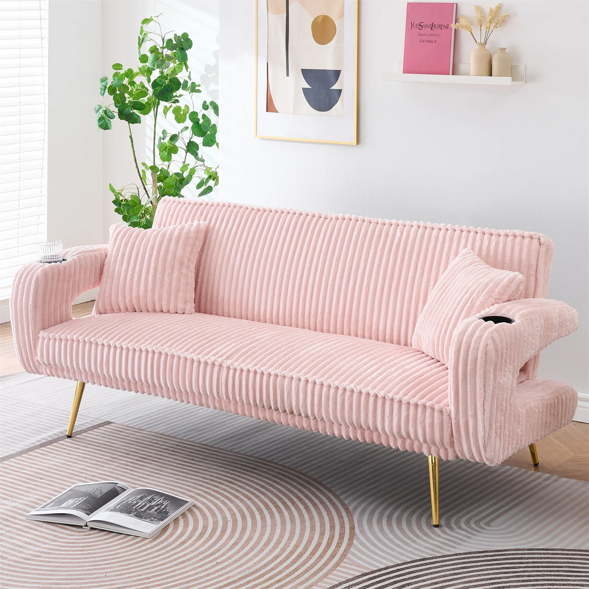 Aukfa Corduroy Futon Convertible Sofa Bed, Beige