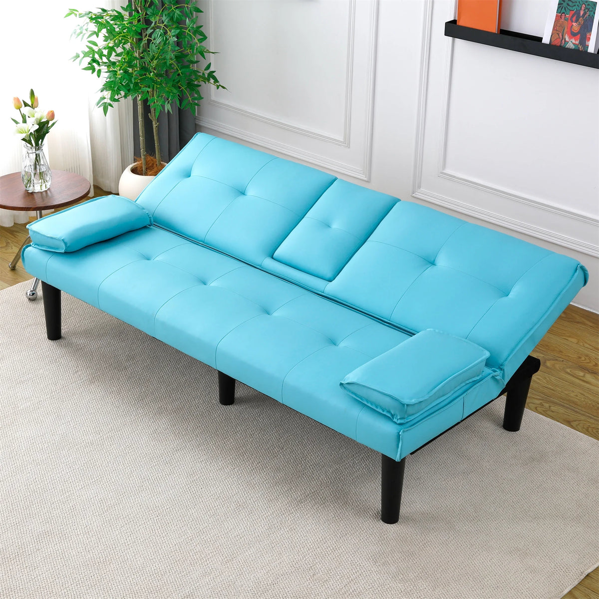 Aukfa Faux Leather Futon Convertible Sofa Bed for Home Office Twin Size, Black&White