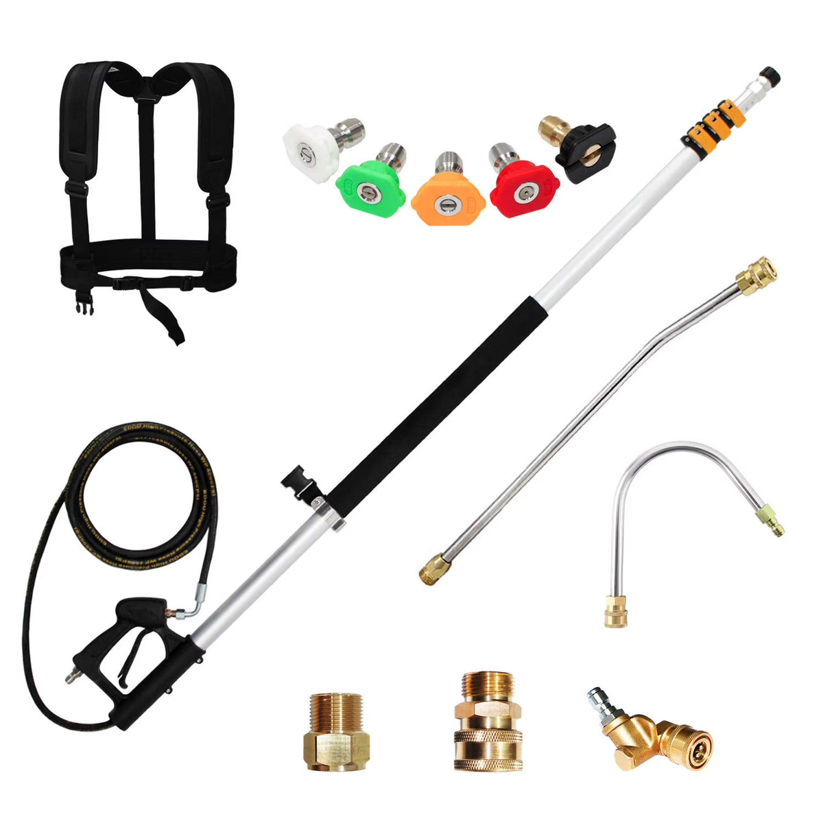 EDOU DIRECT 20' Telescoping Pressure Washer Wand | 4,000 PSI | 5 Nozzles, 2 Couplers, 2 Adapters, Harness