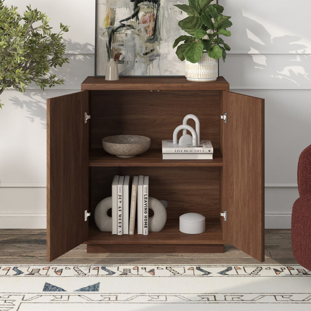 Evelyn&Zoe Modern/Contemporary 28 Wide Satin Walnut Accent Cabinet