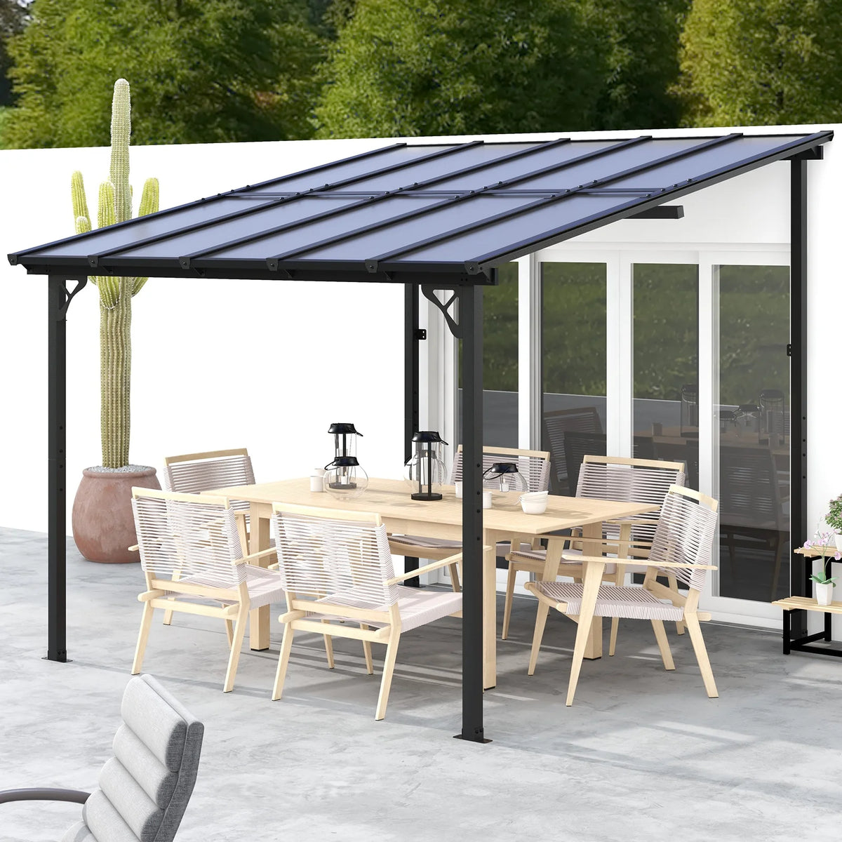 JolyDale 10x 10 Hardtop Gazebo, Outdoor Wall-mounted Pergola for Garden, Patio, Backyard, Gray