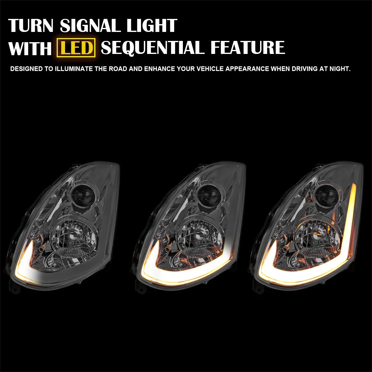 Spec-D Tuning Smoke Projector Headlights w/ Sequential LED Strip Compatible with 2003-2007 Infiniti G35 Coupe, Left + Right Pair Headlamps Assembly