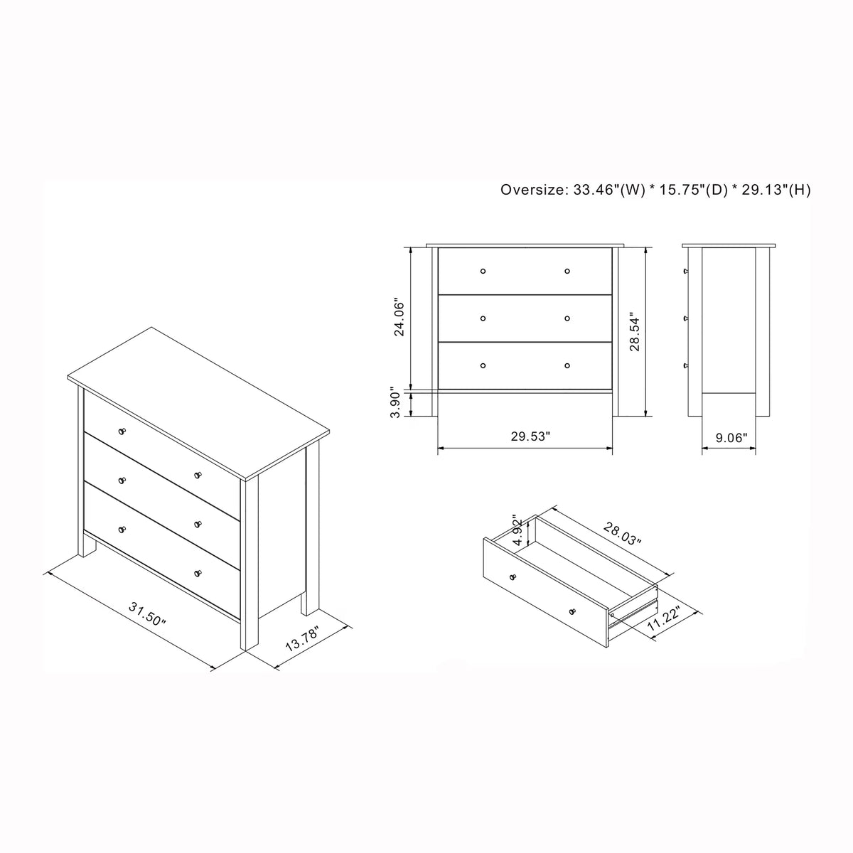 Furniture of America Tilde Adult Modern 3-Drawer Cabinet Vertical Dresser, Marble White