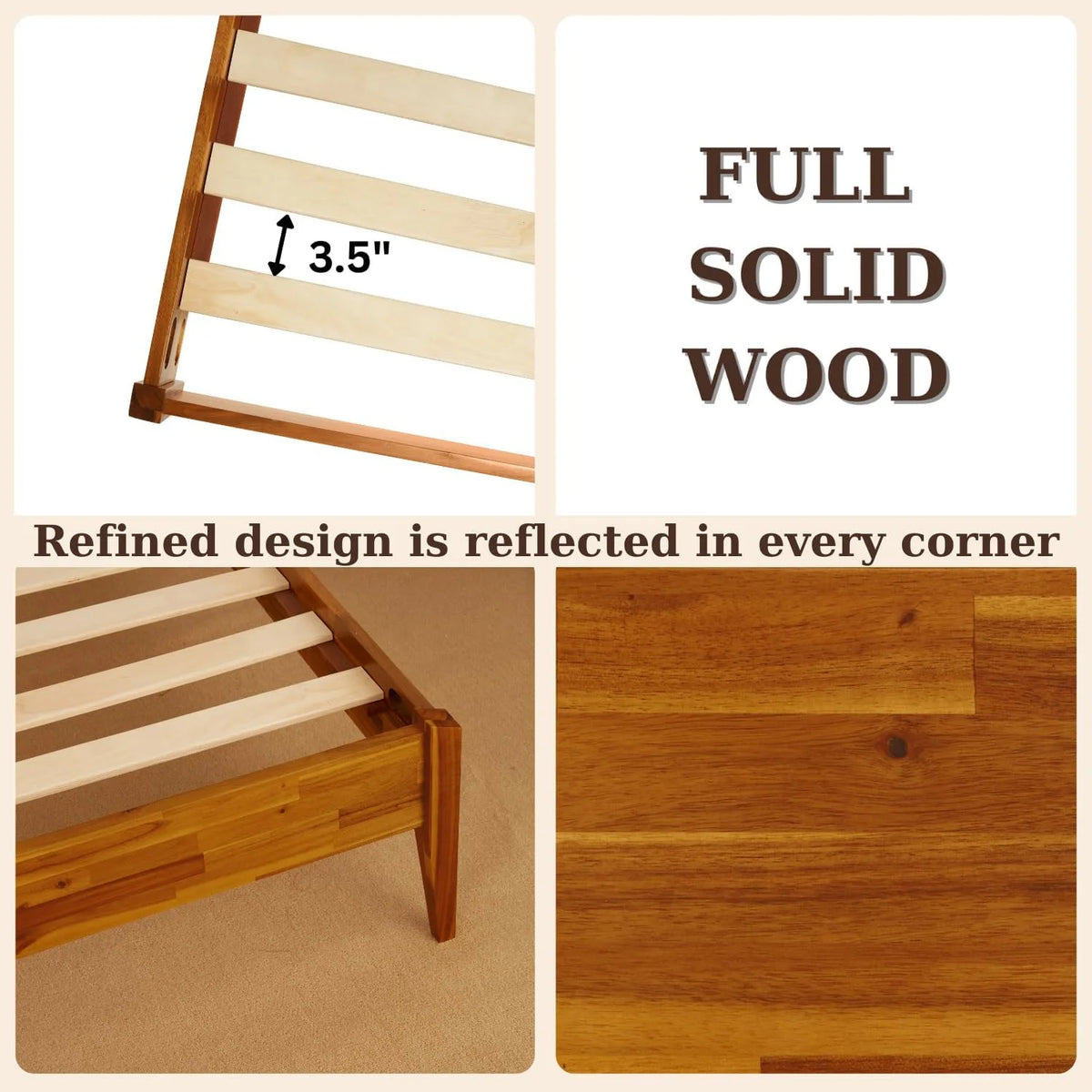 Selina Wood Platform Bed Frame - Handcrafted Paper Cord Unique Headboard - No Box Spring Needed - 12 Strong Wood Slats Support - Easy Assembly - King, Caramel