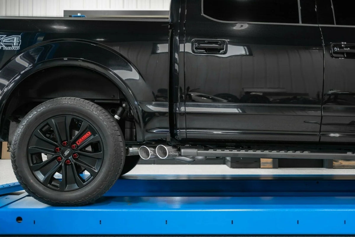 MBRP 15+ Ford F150 T409 Pre-Axle 4in OD Tips Dual Outlet 3in Cat Back Exhaust Fits select: 2019 FORD F150 SUPERCREW