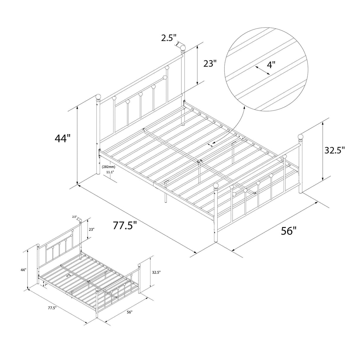 DHP Manila Metal Platform Bed with Adjustable Height, Full, White