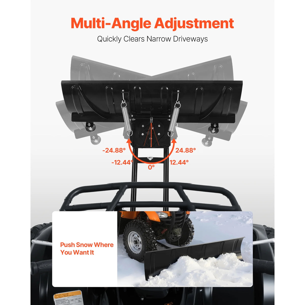 KFFKFF 48-inch Universal Snow Plow Kit, Adjustable Height and Angle, Quick-Release Design, Durable Steel Blade, Three Mounting Options, Ideal for Clearing Snow with ATVs and UTVs