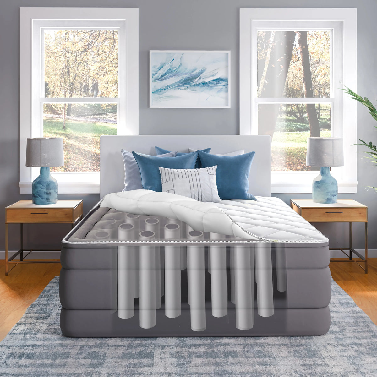 Beautyrest 20" Cushion Aire Queen Quilted Pillow Top Cover Air Bed Mattress with Built-in Pump