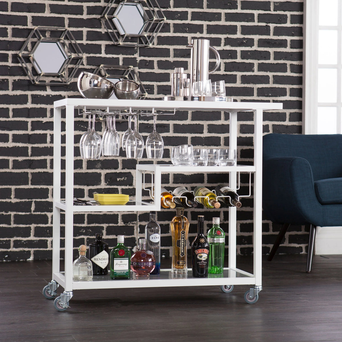 Holly & Martin Zephs indoor Bar Cart - Gunmetal Gray with Black Glass 40 x 37.5