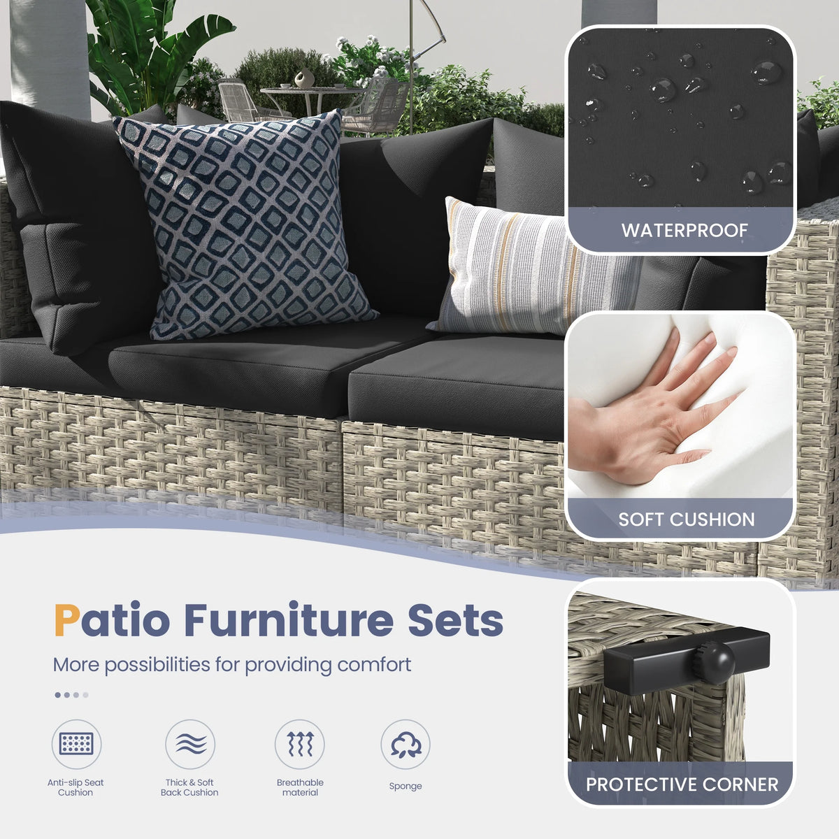 UDPATIO 7 Pieces Outdoor Patio Furniture Set, Outdoor Wicker Patio Conversation Set with Cushions for Backyard, Porch, Garden(Haze Blue)