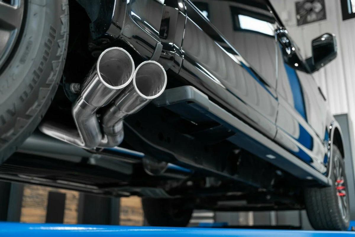MBRP 15+ Ford F150 T409 Pre-Axle 4in OD Tips Dual Outlet 3in Cat Back Exhaust Fits select: 2019 FORD F150 SUPERCREW