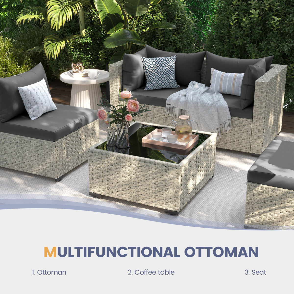 UDPATIO 7 Pieces Outdoor Patio Furniture Set, Outdoor Wicker Patio Conversation Set with Cushions for Backyard, Porch, Garden(Haze Blue)