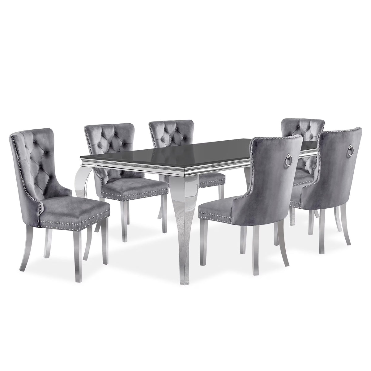 Furniture of America Edi Metal 7-Piece Dining Table Set in White and Blue