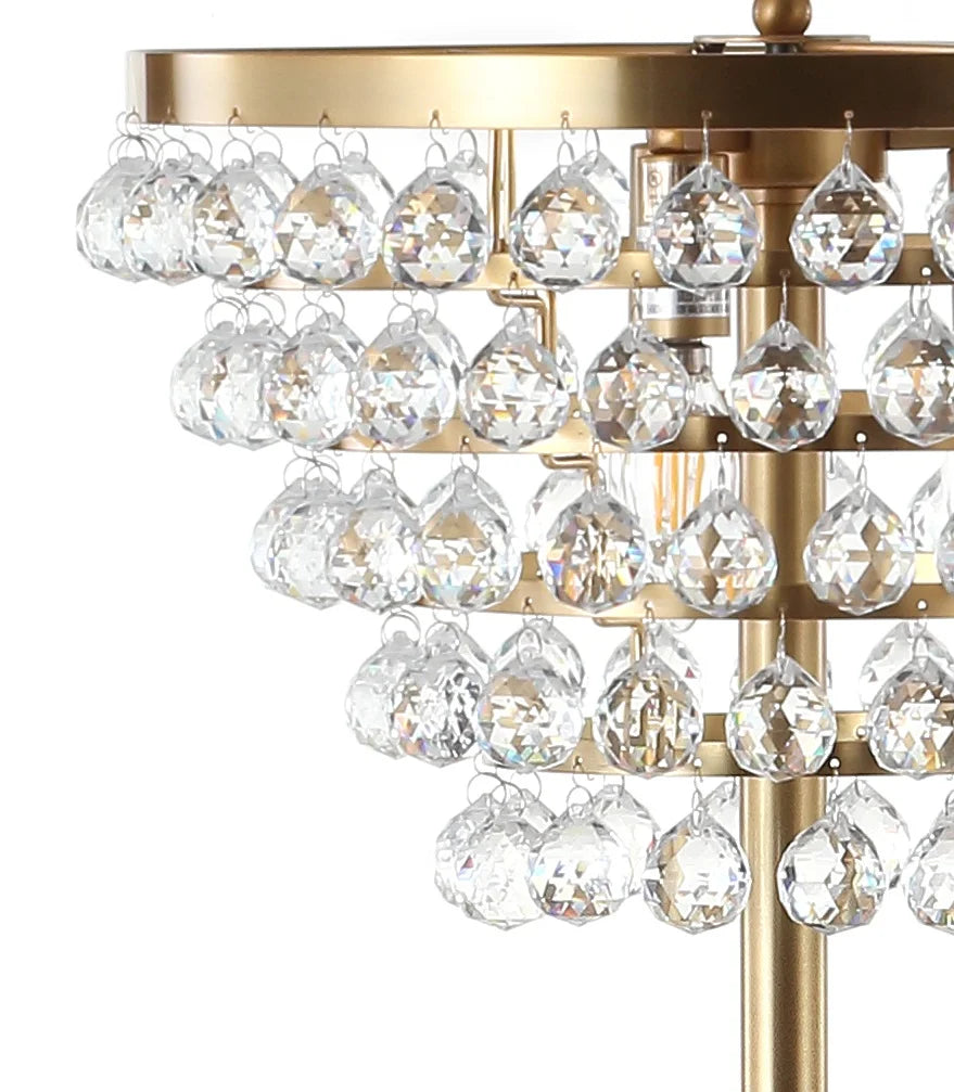 JONATHAN Y Jemma 60" Crystal/Metal LED Floor Lamp, Brass Gold / Clear, JYL9005B