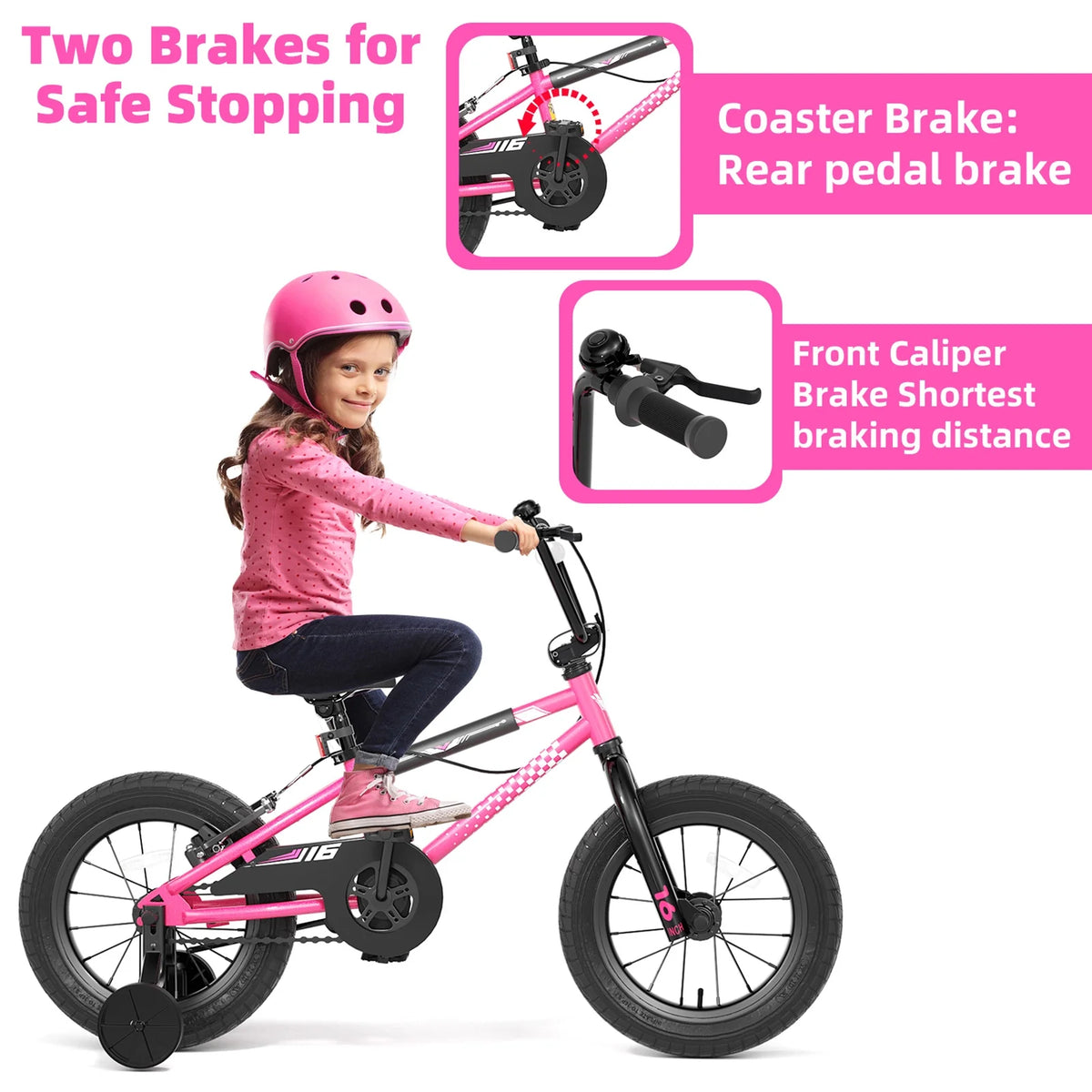 GLAF 12 14 16 Inch Kids Bike BMX Style Bicycle with Training Wheels Coaster Brake for 3-8 Years Old Toddlers Boys Girls Multiple Colors