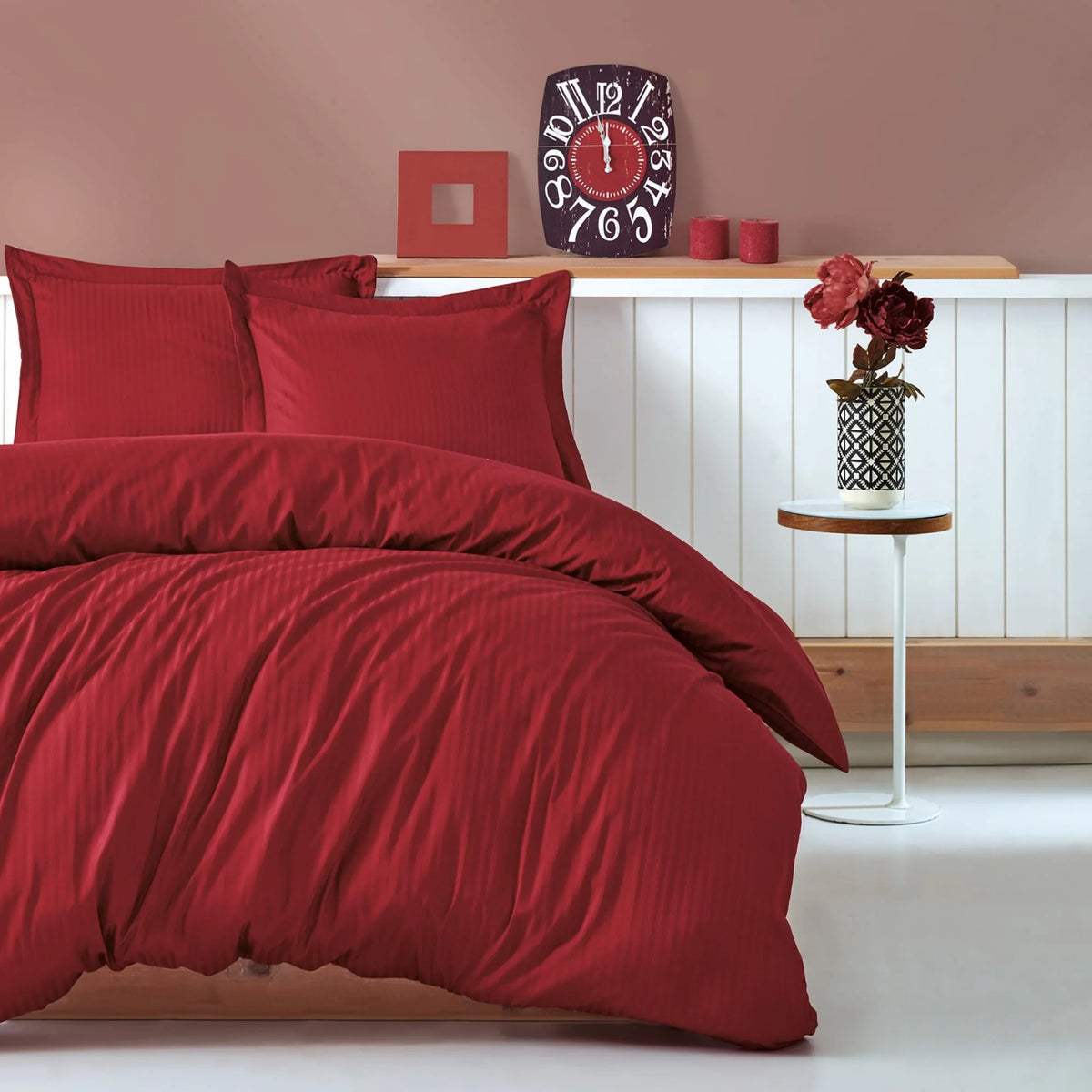 Powder Pink Satin Duvet Cover Set, 100% High Quality Turkish Cotton Queen Size Set, 1 Duvet Cover, 1 Fitted Sheet and 2 Pillowcases, Hypoallergenic, Breathable, Satin Bedding Set, Machine Washable