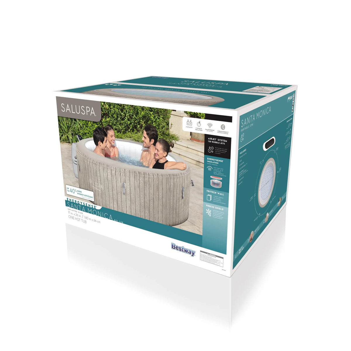 SaluSpa Santa Monica Energy-Efficient Smart AirJet Inflatable Circle Hot Tub with App-Control 2-4 Person with Pump #P09144