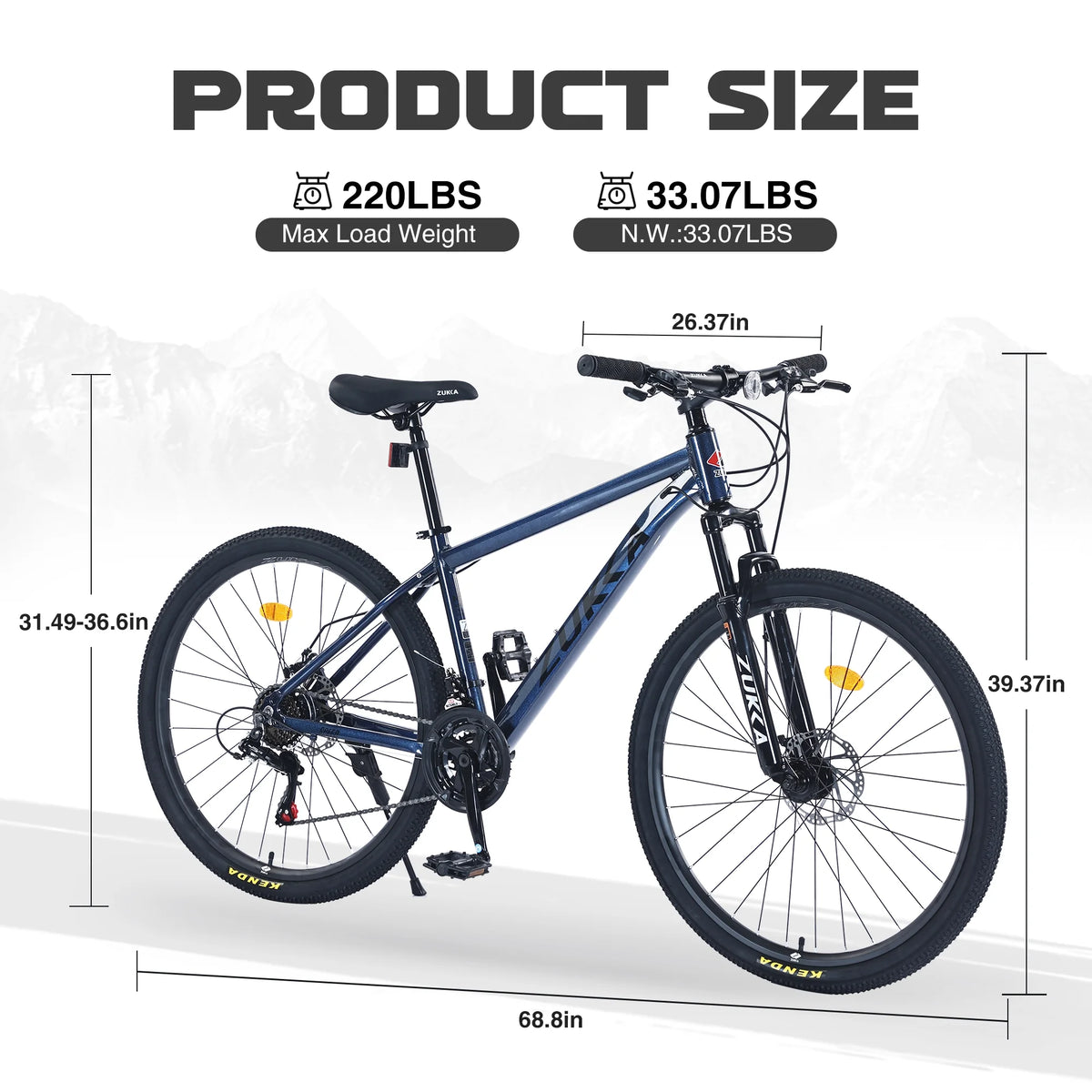 Zukka Mountain Bike 27.5 inch 21 Speed Aluminum Alloy Hardtail Dual Disc Brake Bicycle for Adult Unisex Blue