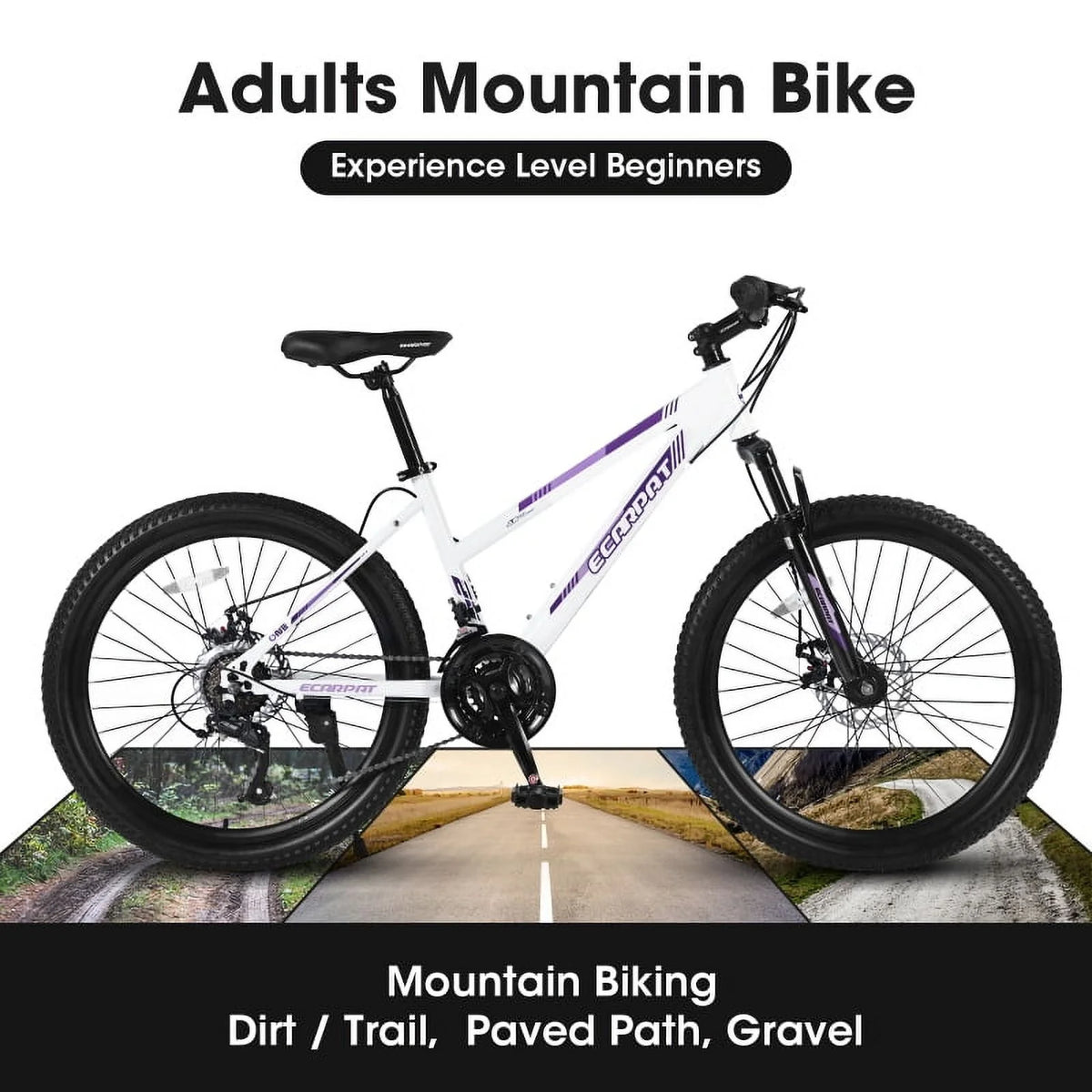 26" Mountain Bike for Females - Shimano 21 Speeds Dual Disc Brakes & 100mm Front Suspension