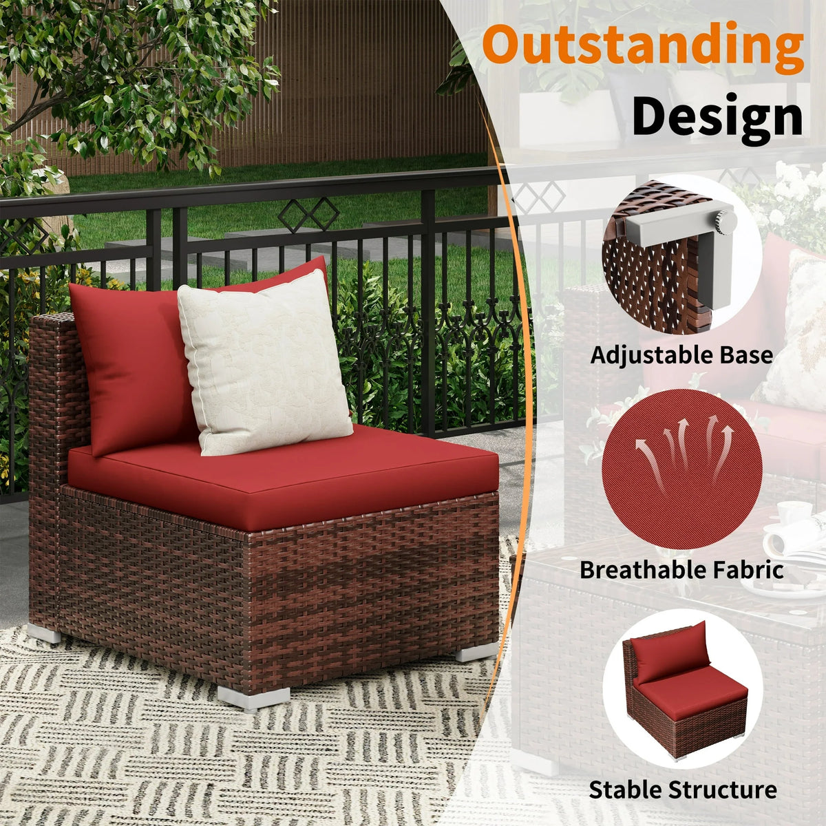 Techmilly Patio Furniture Sets, Modular Rattan Outdoor Patio Sectional Furniture Sofa Set, Wicker Patio Conversation Set for Backyard,7PCS