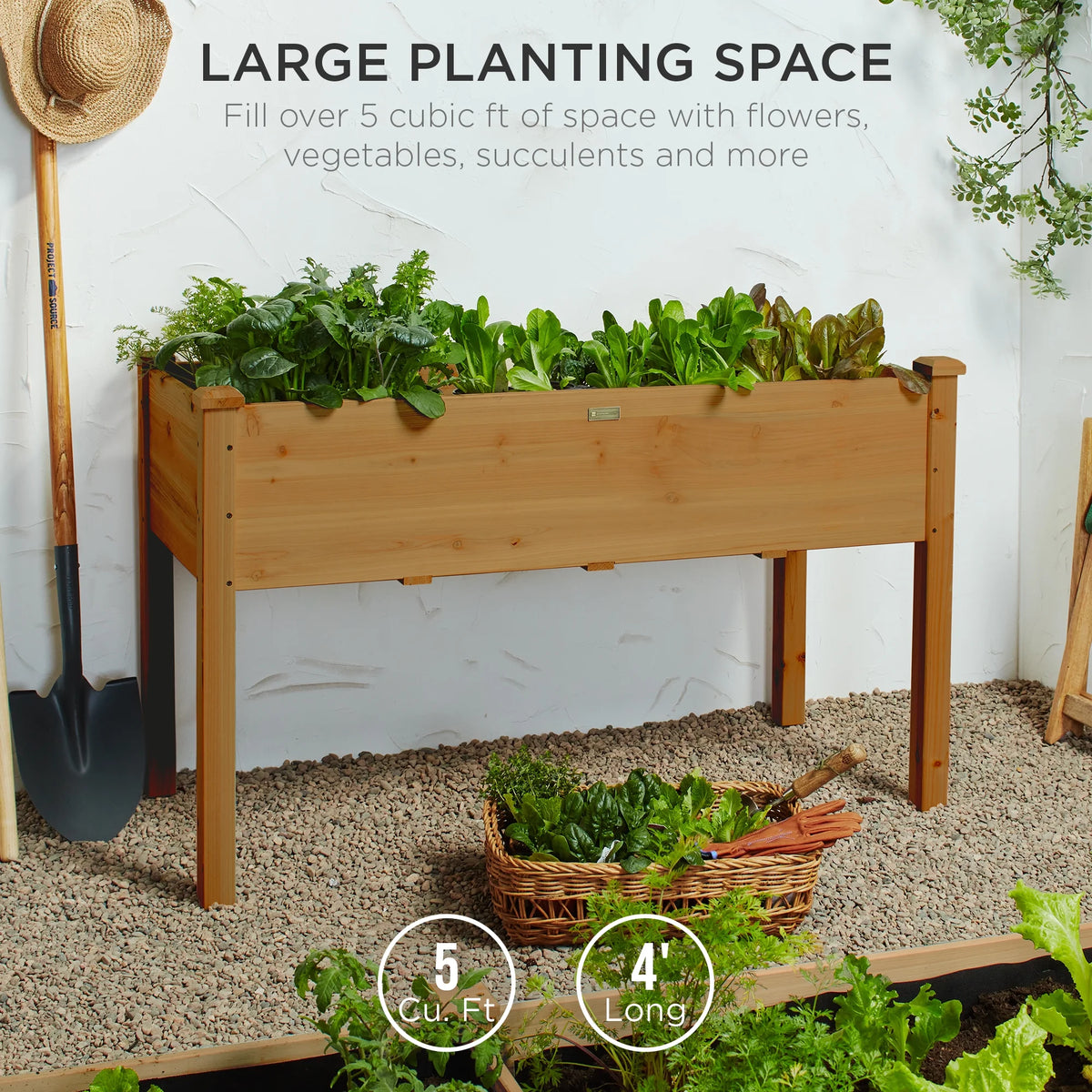 Best Choice Products 48x24x30in Raised Garden Bed, Elevated Wooden Planter for Yard w/ Foot Caps, Liner - Natural