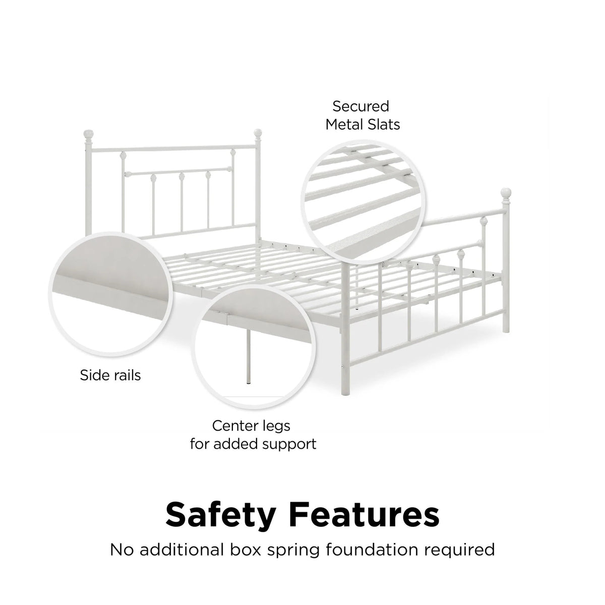 DHP Manila Metal Platform Bed with Adjustable Height, Full, White