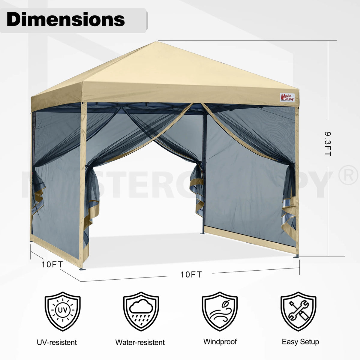 MASTERCANOPY 8' x 8' Pop-up Canopy Tent Outdoor Screen House Shelter with Mesh Walls, White