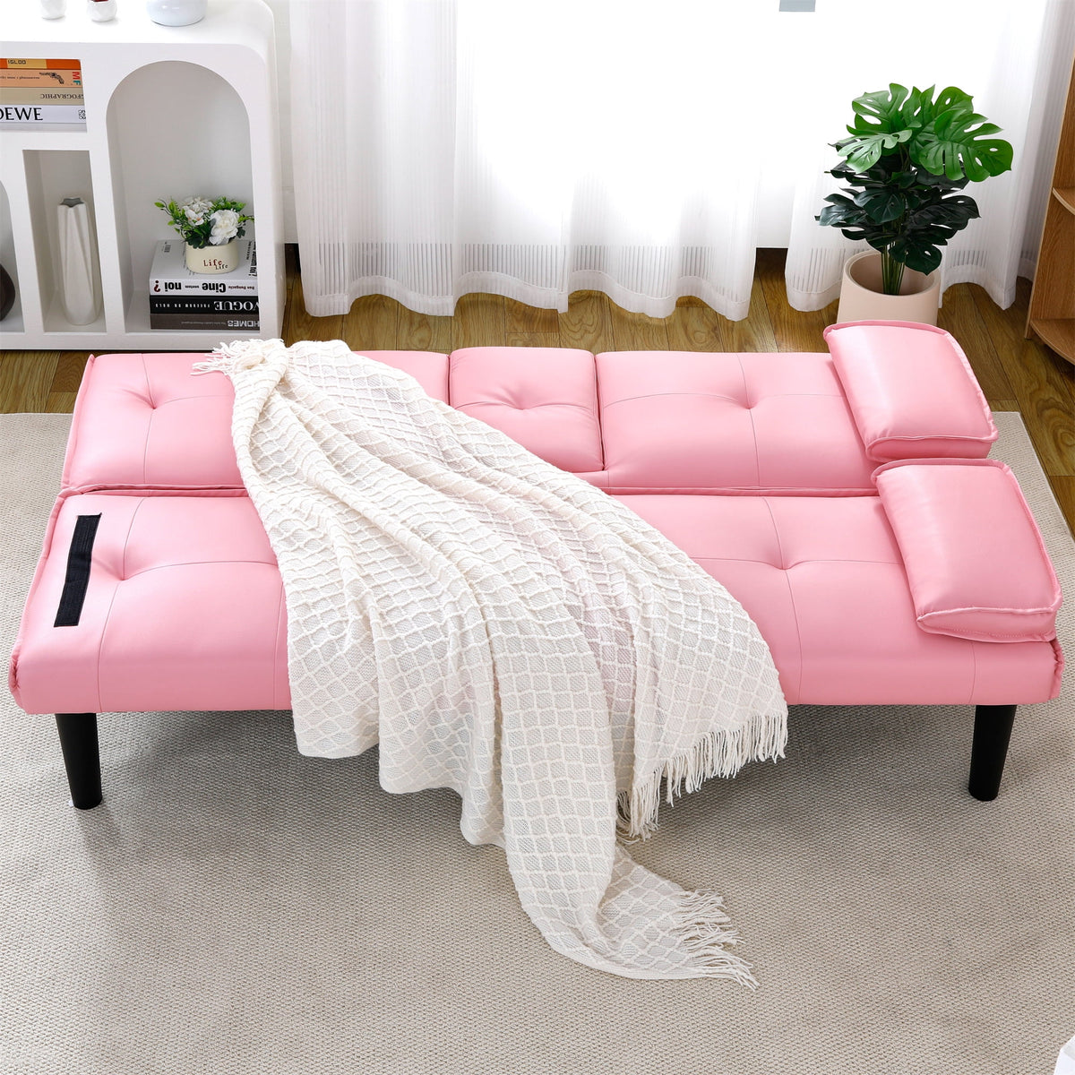 Aukfa Faux Leather Futon Convertible Sofa Bed for Home Office Twin Size, Black&White